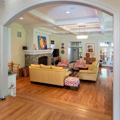 interior addition with coffered ceiling and arched opening wilcox architecture